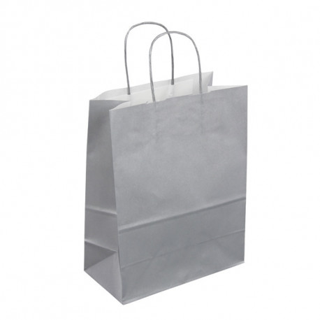 Sac kraft argent poignées torsadées 23 x 12 x 30 cm