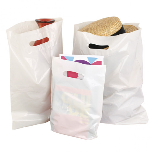 Sac plastique. Sacs à anse en plastique. Sacs T-shirt 50 microns 70% recyclés BLANC. Sac en plastiques avec poignées. PACK 25 unités. Haute résistance. Biodegradable. (Blanc, 60x70cms