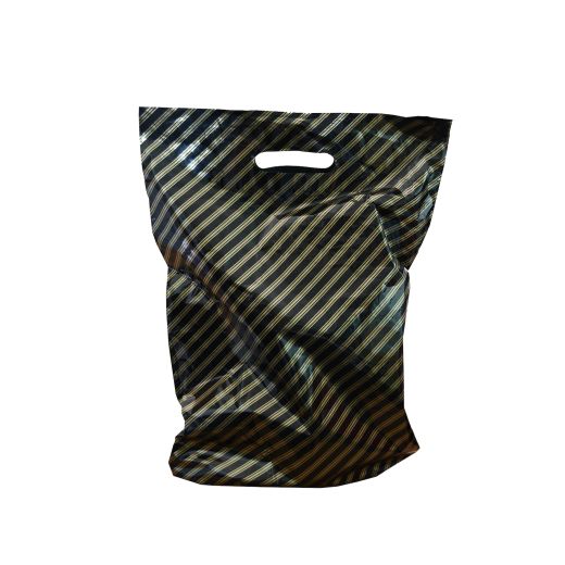 Sac plastique noir et or poignée découpée 500 x 500 x 50 mm