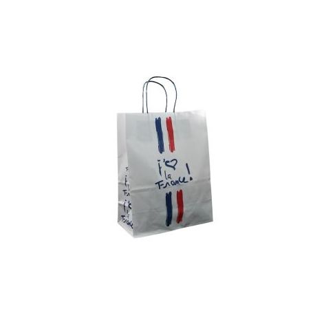Sac kraft blanc j'aime la France poignées torsadées 23 x 12 x 30 cm